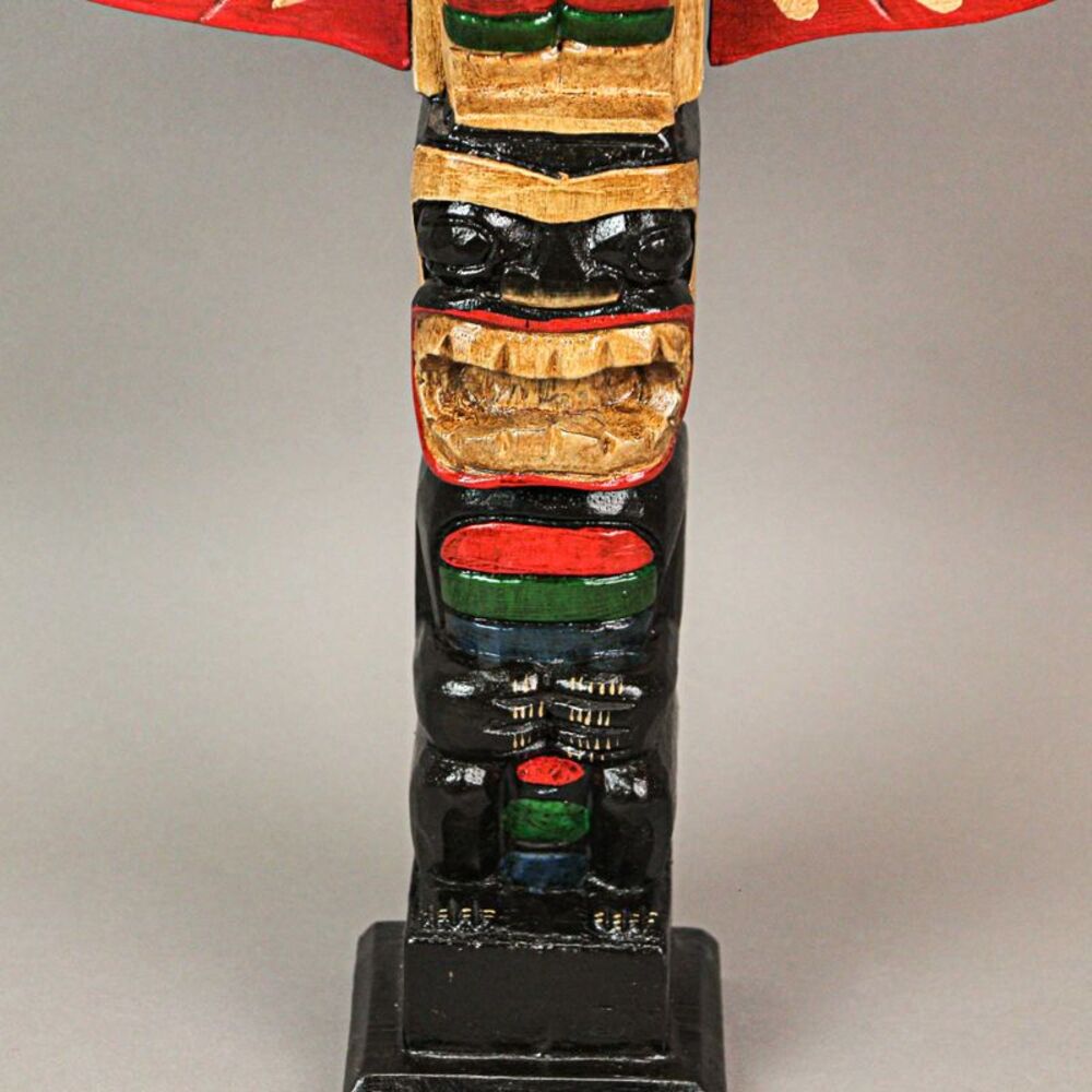 Handcrafted Northwest Coast Style Eagle Totem Pole Sculpture 20 Inches Tall - Picture 7 of 8